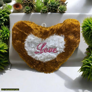 1 Pc Love Embroidered Furry Heart Cushion With Filling