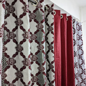 Luxurious 3 Pcs Velvet Jacquard Printed Indoor Home Curtains