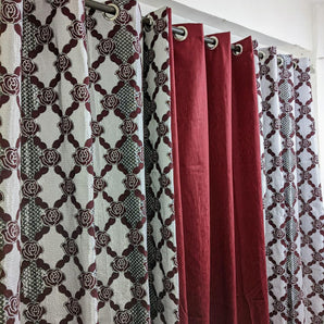 Luxurious 3 Pcs Velvet Jacquard Printed Indoor Home Curtains